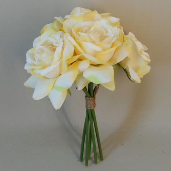 Artificial Roses Bunch Lemon Yellow 27cm Artificial Flowers